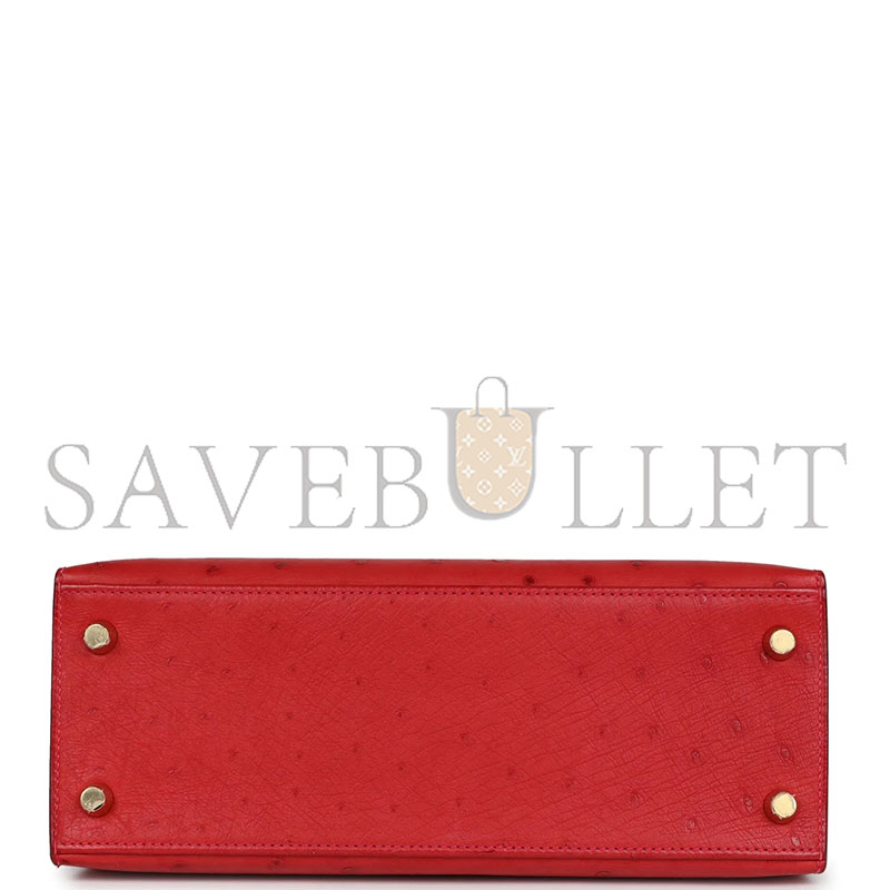 HERMÈS MASTER KELLY SELLIER 28 ROUGE VIF VERSO OSTRICH GOLD HARDWARE (28*22*10cm) 